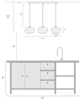 LNC Chrysaorican 3-Light Modern Iridescent Globe Glass Kitchen Island Light