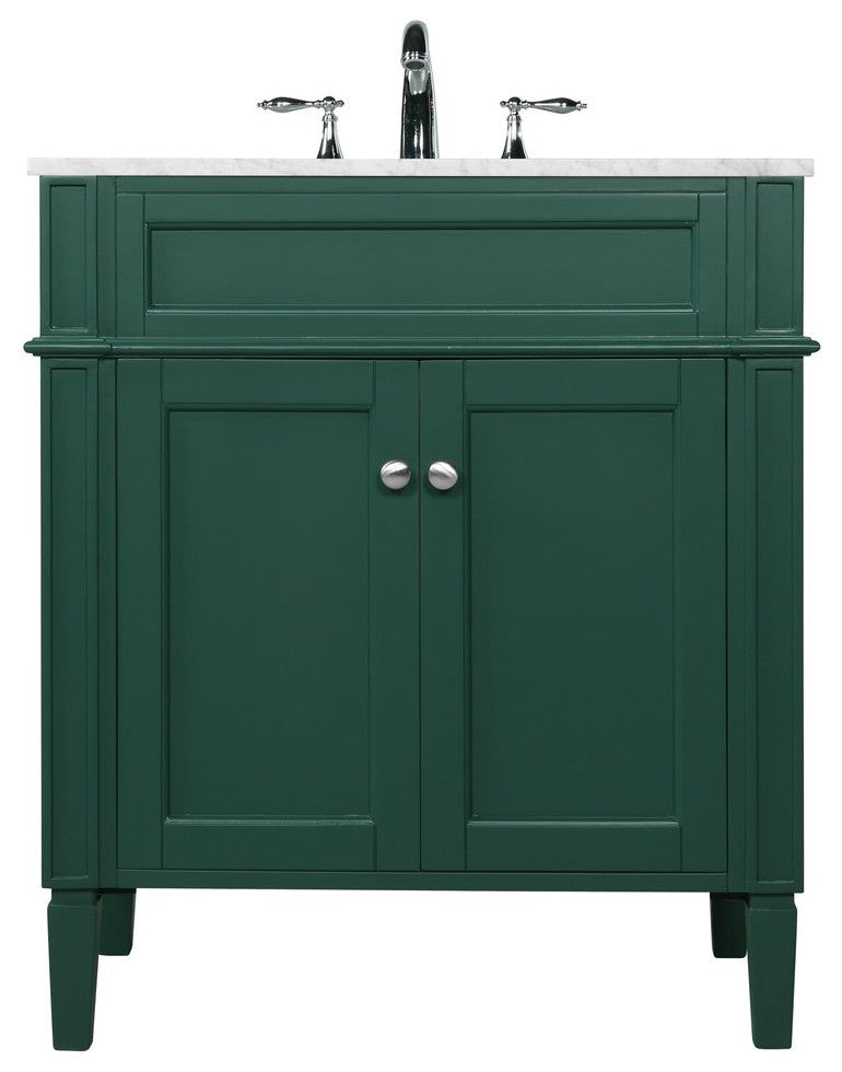 Home Living Vanity with Carrara White Marble Countertop, Green, 30", Single Sink