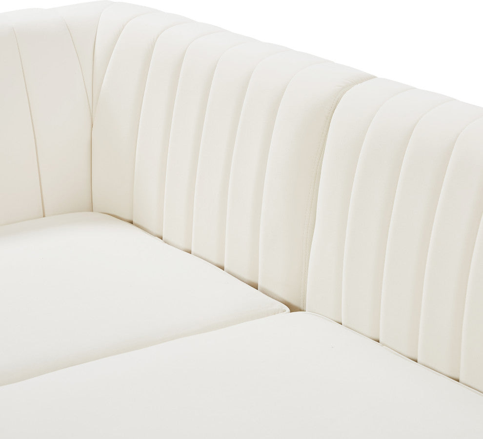 Alina Black Velvet 8-Piece Modular Sectional, Cream, Armless Chair (4), Corner Chair (4) - B
