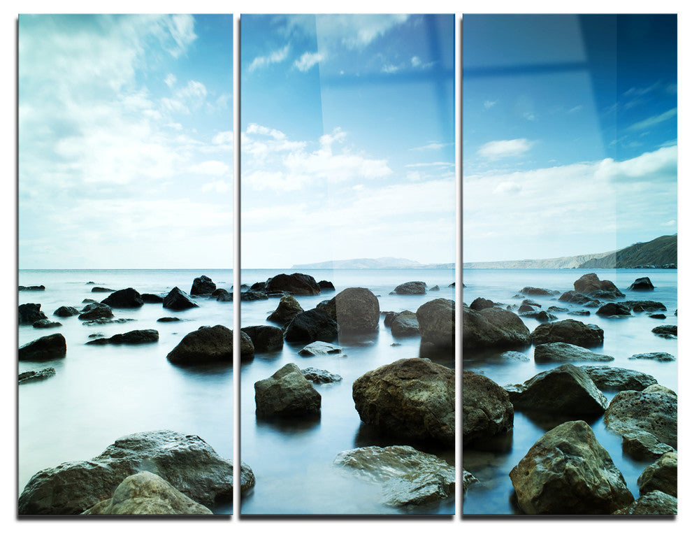 "Sleeping Sea Under Blue Sky" Photo Metal Wall Art, 3 Panels, 36"x28"