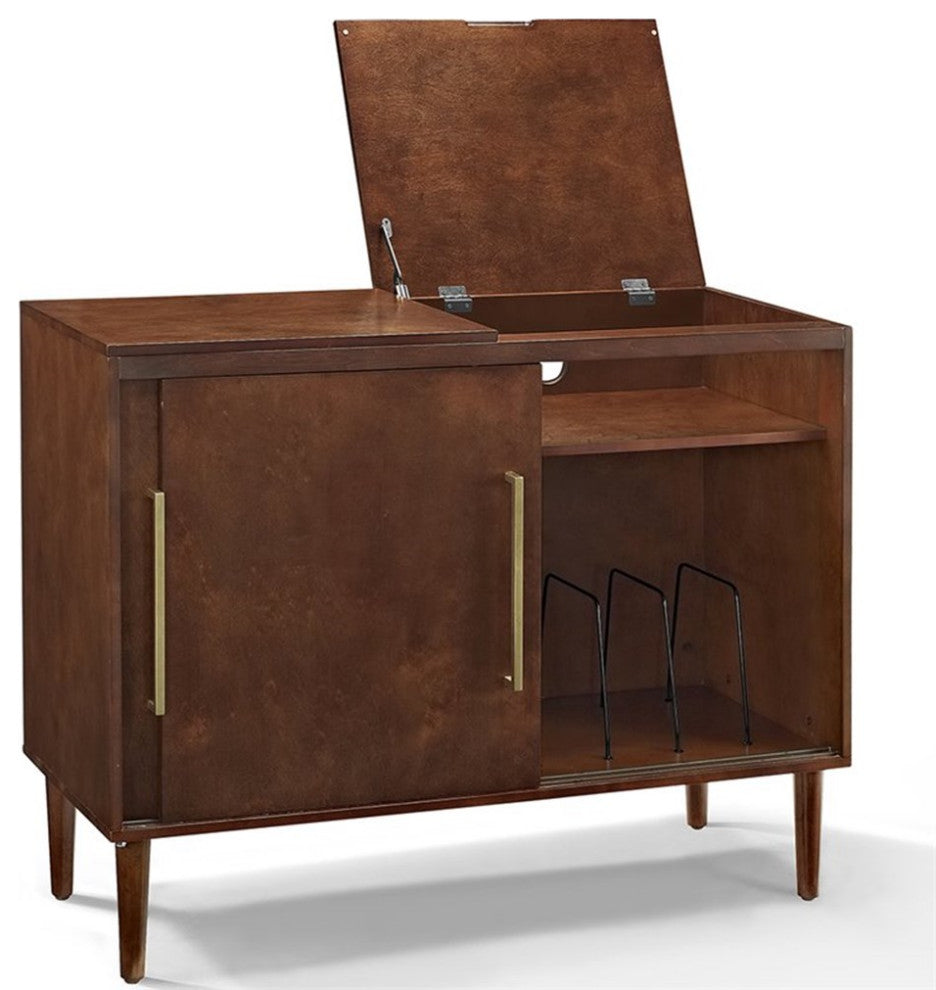 Crosley Furniture Everett Wood Media Console Table in Mahogany/Gold