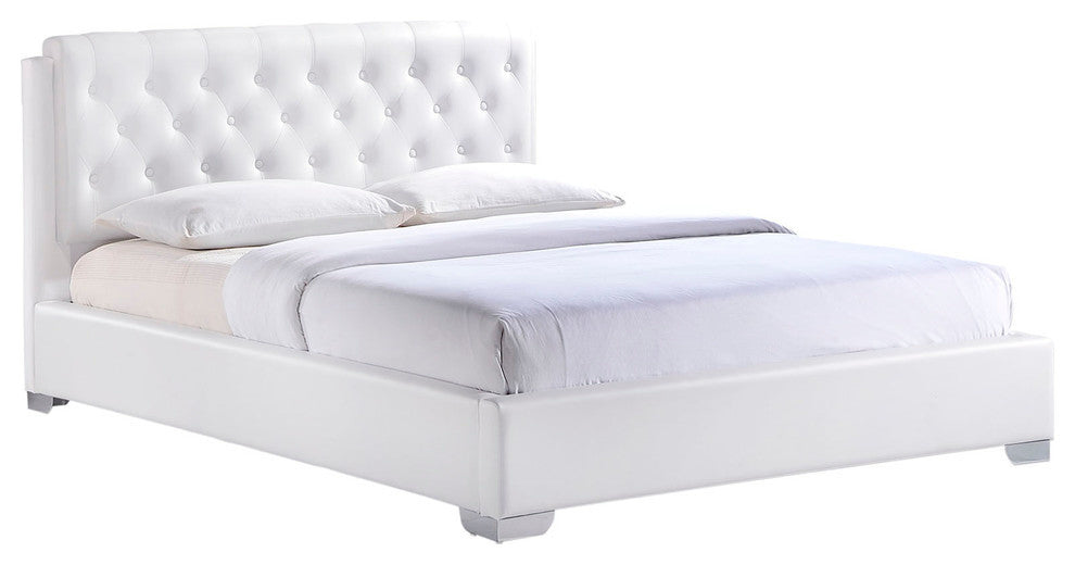 Modern Contemporary King Size Vinyl Bed Frame, White Faux Leather