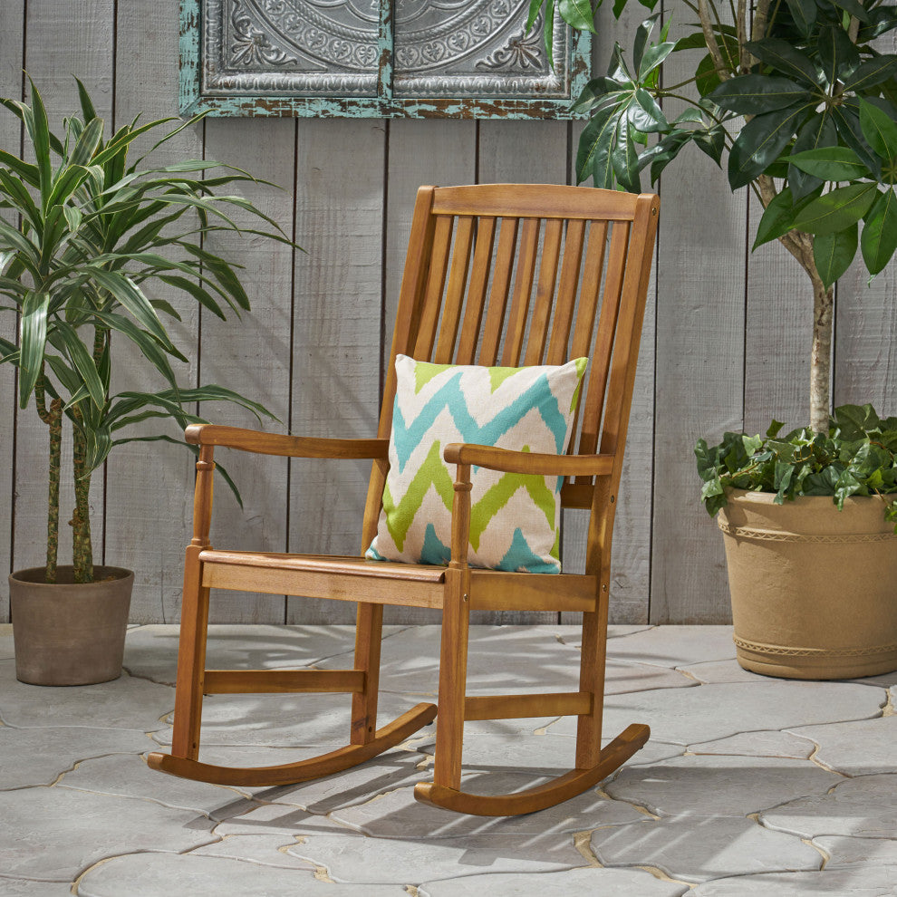 Myrna Outdoor Acacia Wood Rocking Chair, Teak Finish