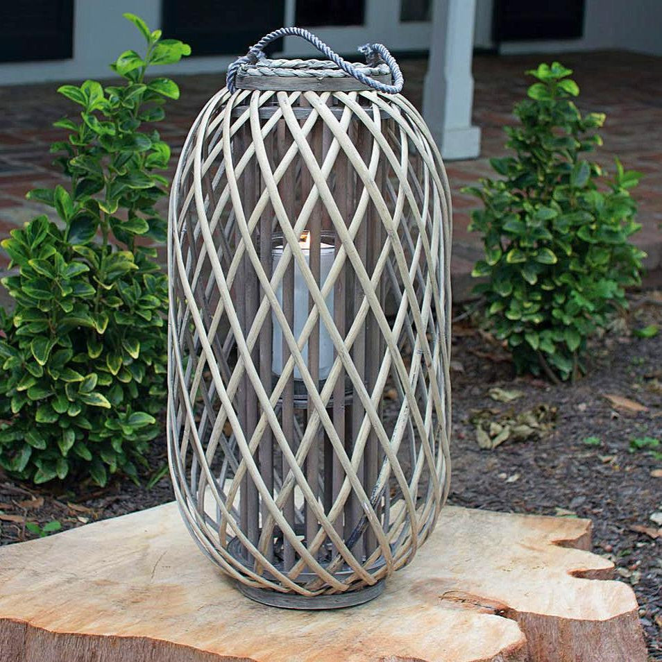 Grey Willow Lantern with Glass - Large