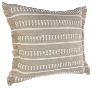 Ox Bay Handwoven Tan/White Geometric Polyester Pillow Cover, 24"x24"