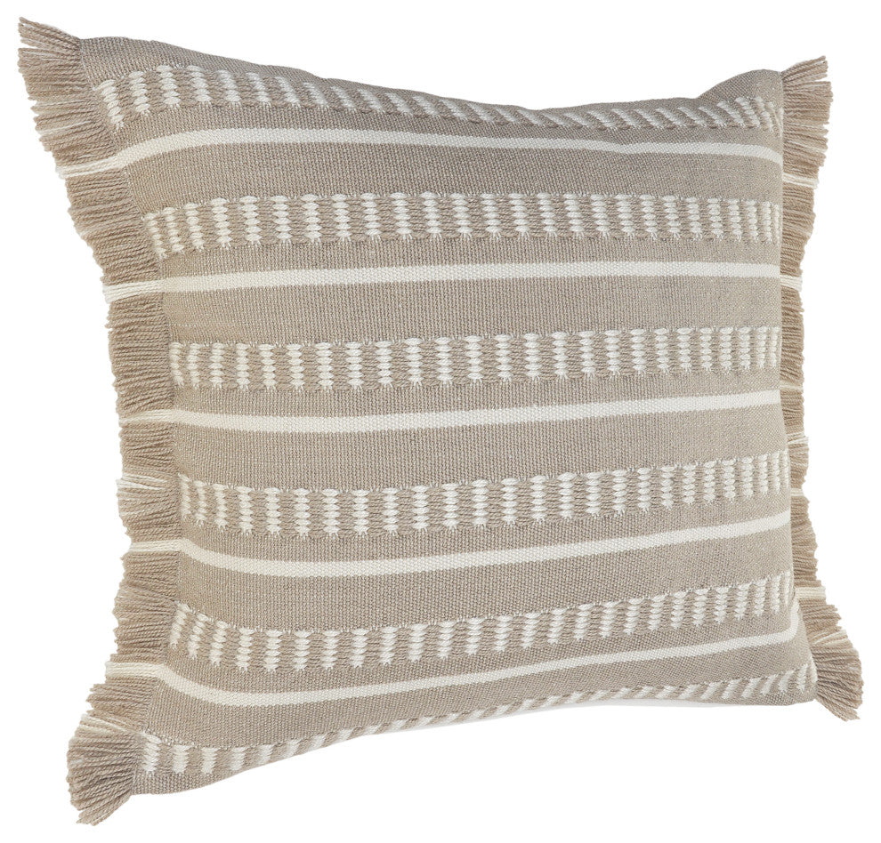 Ox Bay Handwoven Tan/White Geometric Polyester Pillow Cover, 24"x24"