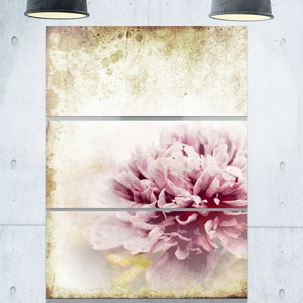 "Pink Peony in Vintage-Style" Digital Metal Wall Art, 3 Panels, 28"x36"