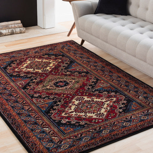 Surya Serapi SRP-1004 6'7"x9'6" Rug, Red/Black/Orange/Yellow/Blue/Lime/Ivory