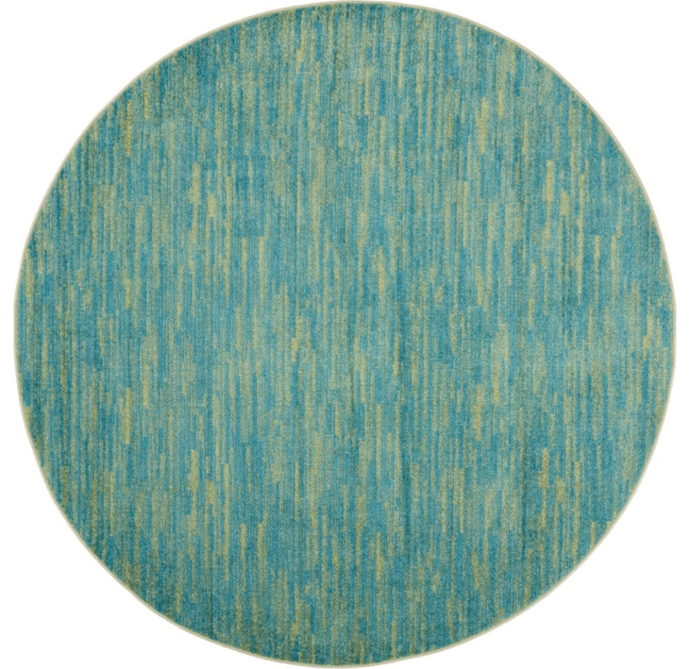 8' X 8' Blue And Green Round Striped Non Skid Indoor Outdoor Area Rug