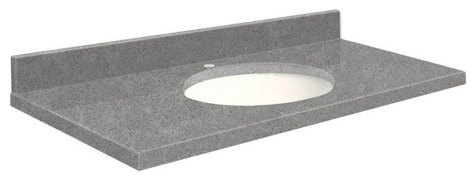 Quartz 31"x19" Vanity Top, Single Faucet Hole, Urban Grey, White Bowl