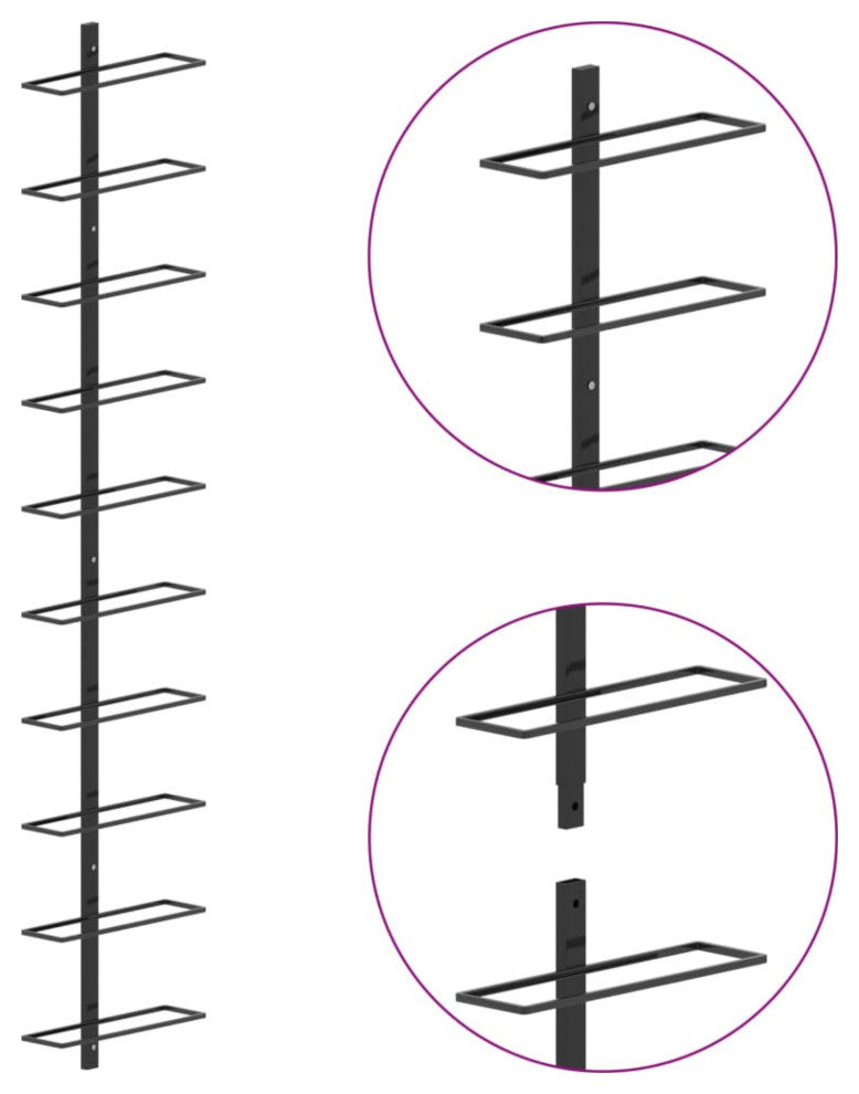 Vidaxl Wall-Mounted Wine Rack For 10 Bottles Black Metal