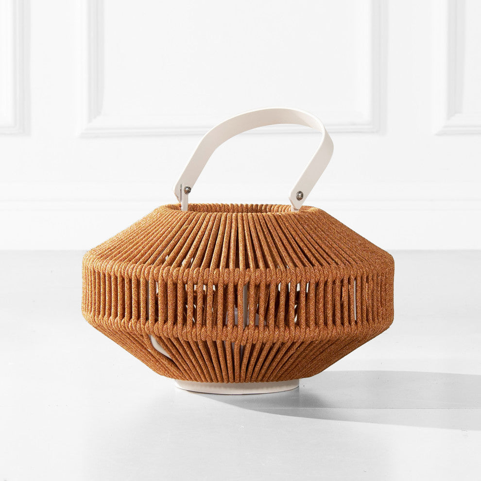 Nova 14" Woven Olefin Rope Outdoor Patio Lantern, Heathered Orange