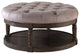 Smoked Rustic Gray Tufted Upholstered Round Ottoman, Grey Velvet