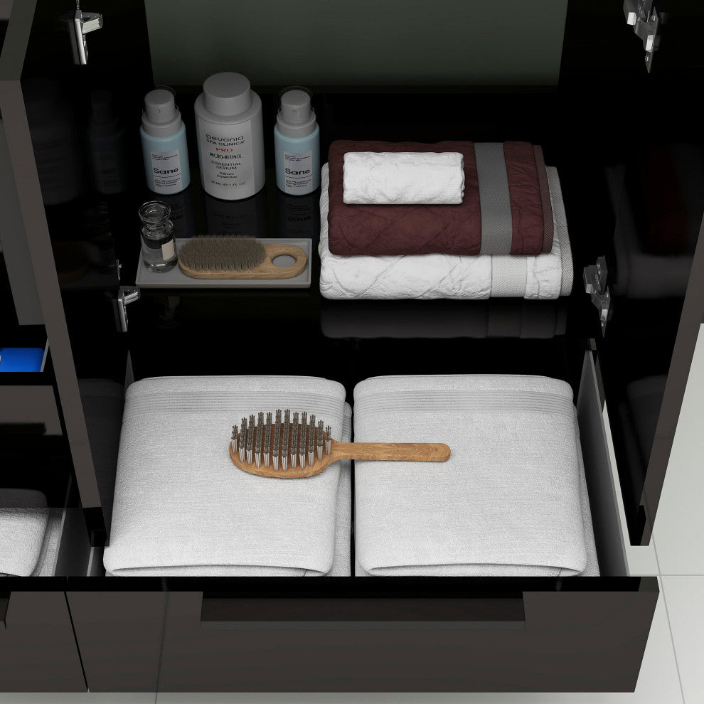 Carla 36" Freestanding Bathroom Vanity With Left Side Drawers, Gloss Black