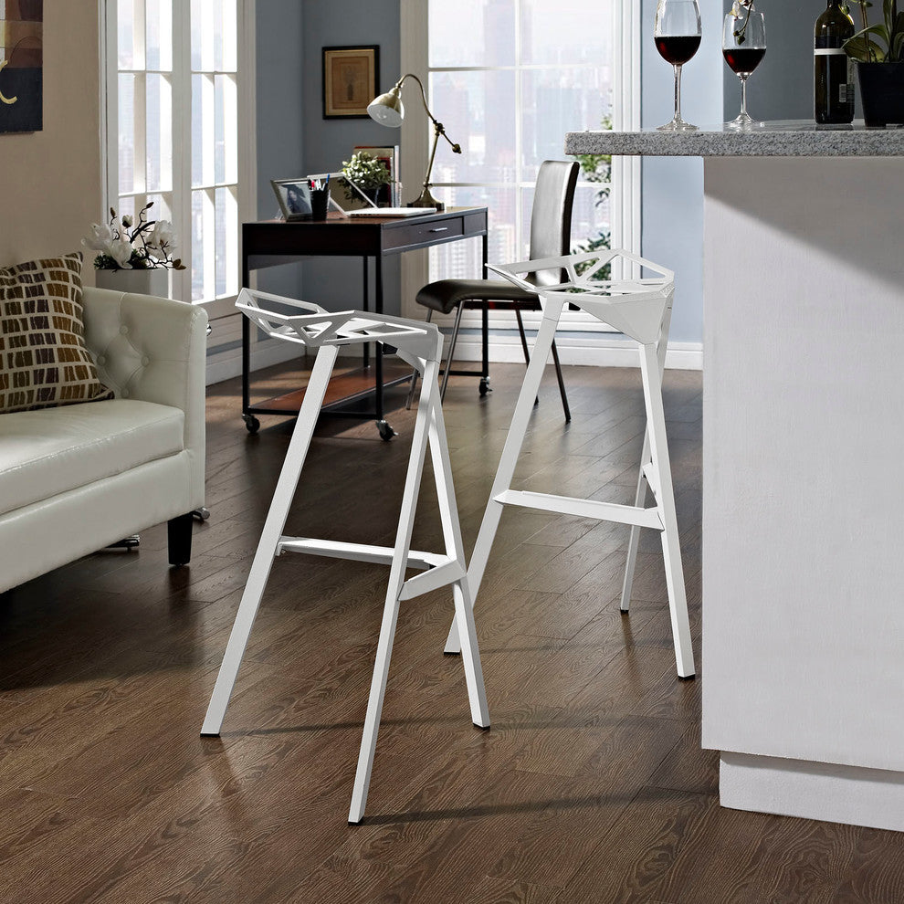 Modern Contemporary Dining Kitchen Stacking Bar Stools, White, Set of 2
