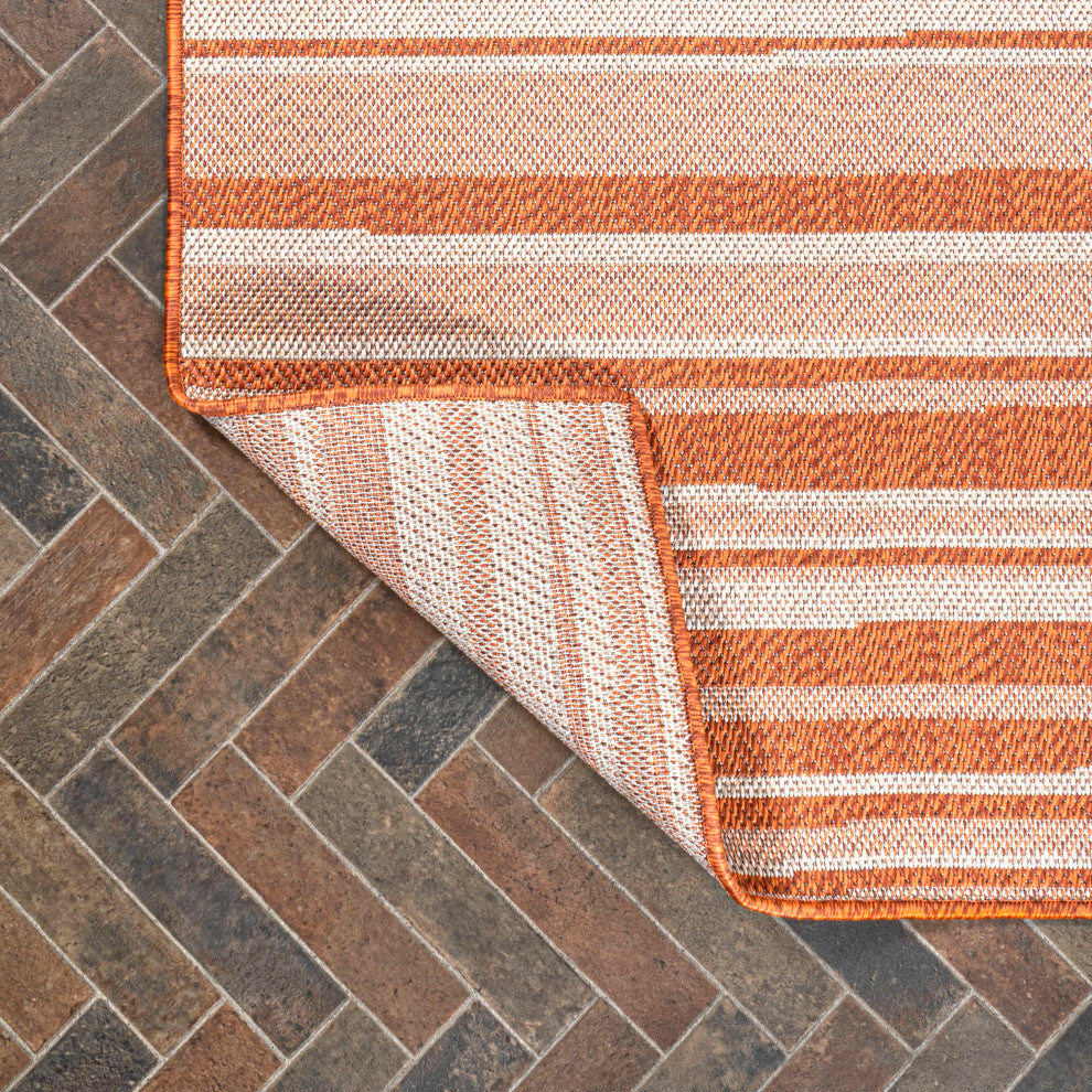 Castara Wavy Stripe Modern Indoor/Outdoor Area Rug, Orange/Cream, 2x8