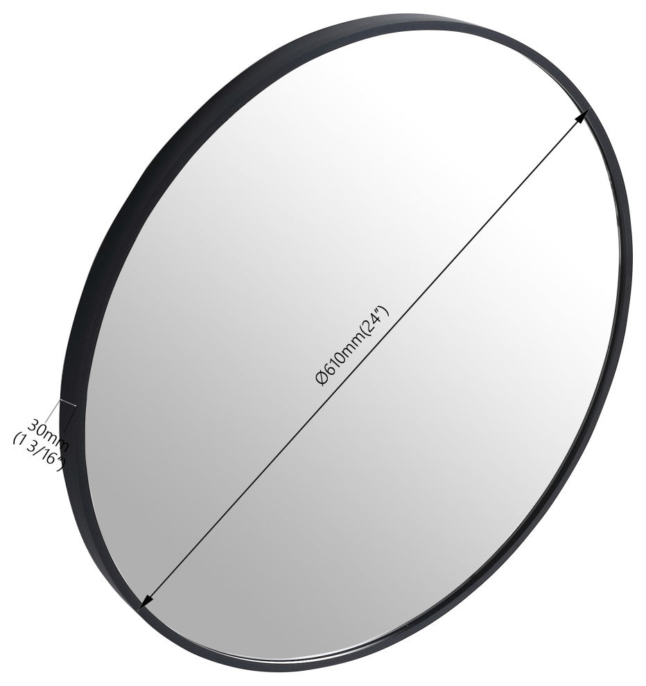 BNK 24 Inch Round Wall-Mirror, Black Metal Frame Wall Mounted Circle Mirror
