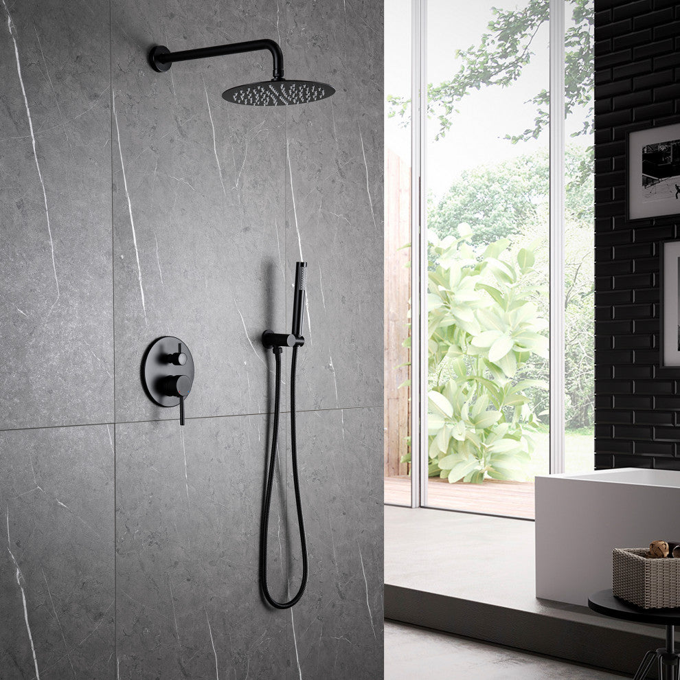 Luxury Pressure-Balanced Complete Shower System with Rough-In Valve, Matte Black