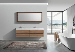 Bliss 72'' Wall Mount Double Sink Modern Bathroom Vanity, Honey Oak