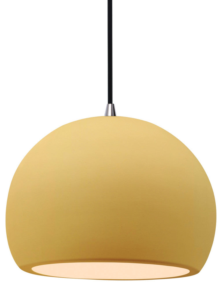 Radiance Medium Globe Pendant, Yellow Frame, Brushed Nickel, LED, Black Cord