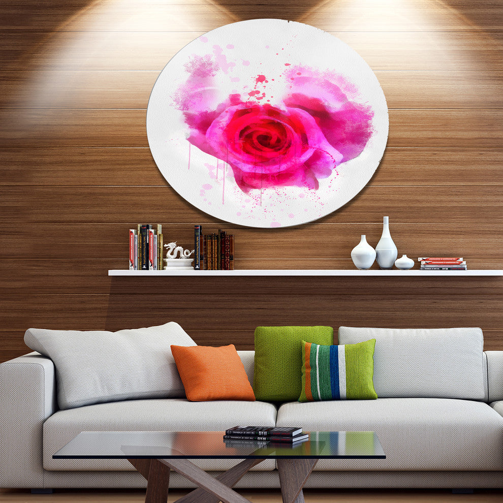 Pink Hand-Drawn Rose On White, Flower Round Metal Wall Art, 11"
