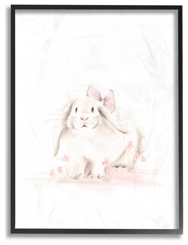 "Baby Bunny With Pink Bow" 11x14, Framed Giclee Texturized Art