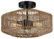 14" W 2-Light Bohemian Jute Rope Semi-Flush Mount