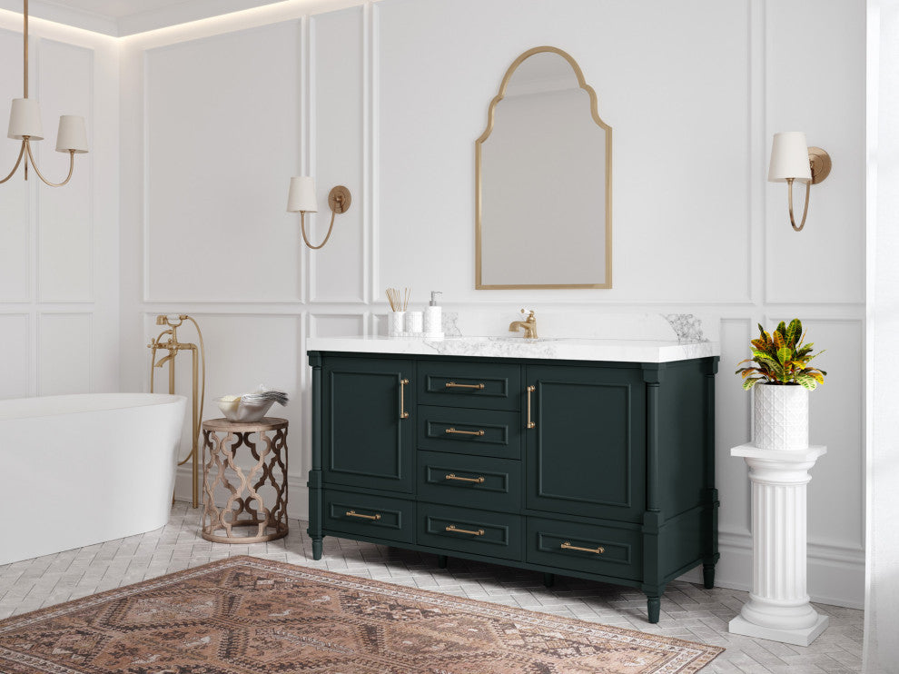 Aberdeen 60 Single Bathroom Vanity in Dark Forest Green 1.5" White Quartz
