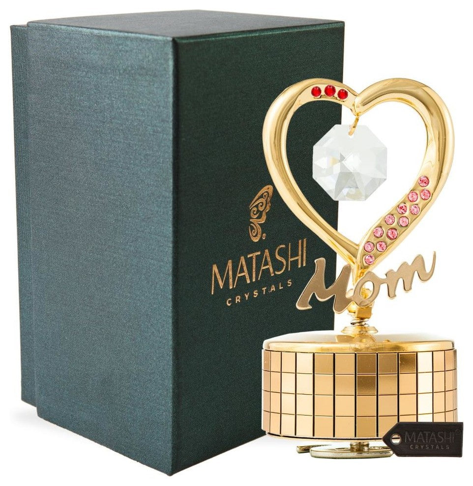 24K Gold Plated Mom Heart Wind-Up Music Box Table Top Ornament