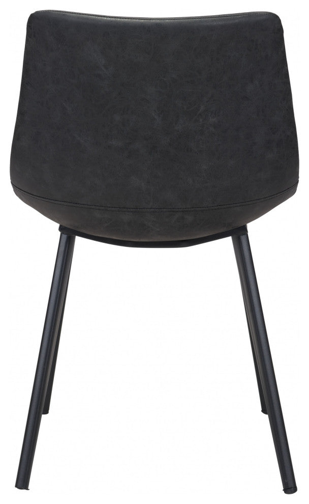 Set of Two Black Vintage Look Faux Leather Slight Scoop Dining Chairs