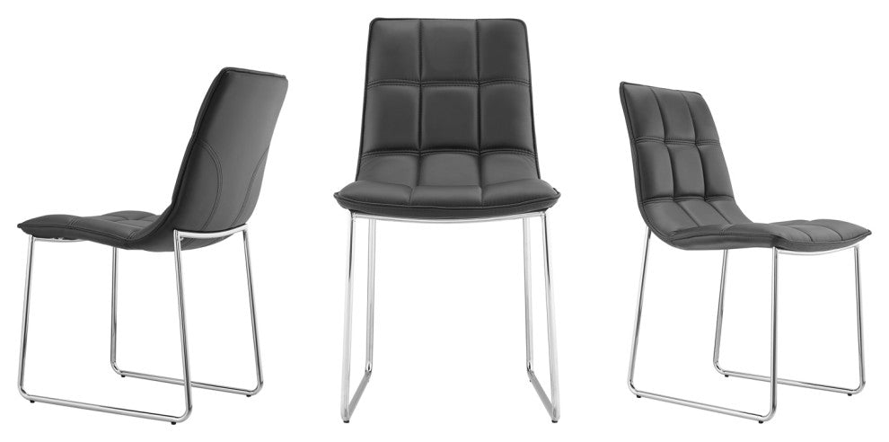 Leandro Set of 2 Dining Chair, Pu Leather, Black