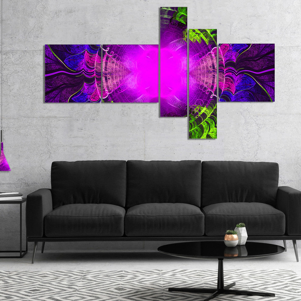 Pink Fractal Circles and Curves, Abstract Canvas Art Print, 60"x32", 5 panels