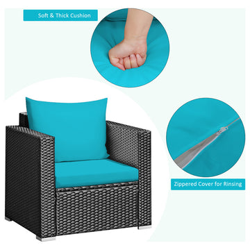 Costway 3PCS Patio Rattan Wicker Furniture Set Sofa Table W/Cushion Turquoise