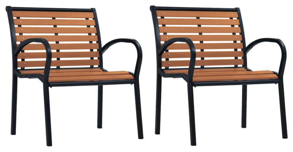 vidaXL Patio Chairs 2 Pcs Outdoor Dining Chair Steel and WPC Black and Brown