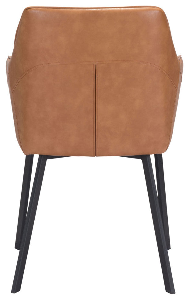 Dining Chair, Set of 2, Faux Vinyl Leather, Steel, Brown, Black, Mid Century