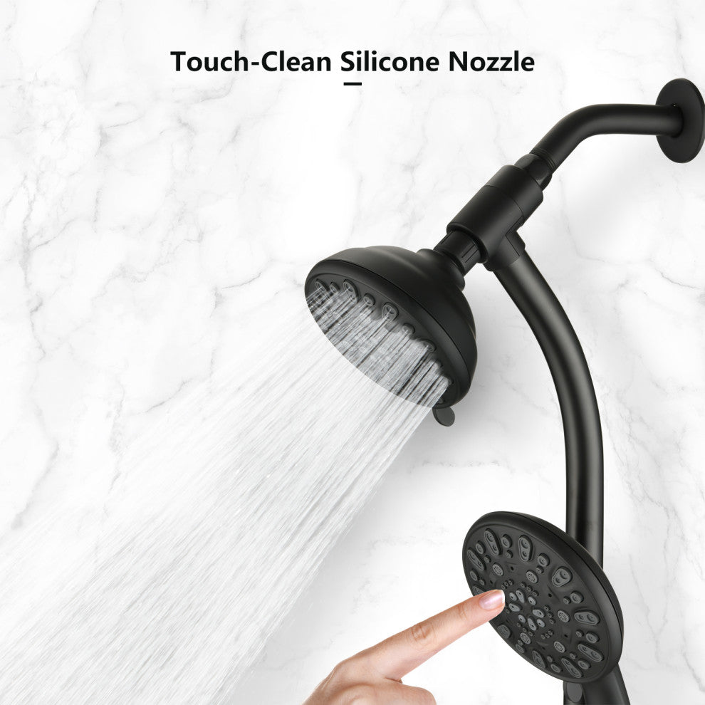 7 Spray Patterns Dual Shower Head with Slide Bar, Matte Black