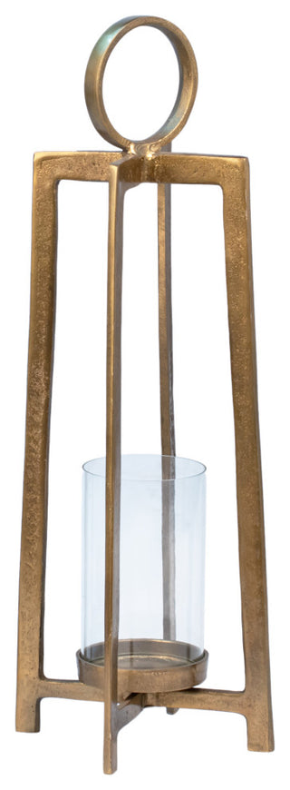 Cordelia Large Antique Brass Finished Cast Aluminum and Glass Modern Lantern, 26