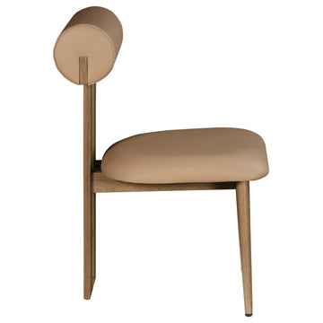 Dario Upholstered Dining Chair, Set of 2, Tan, Vegan Leather, Walnut Wood Look