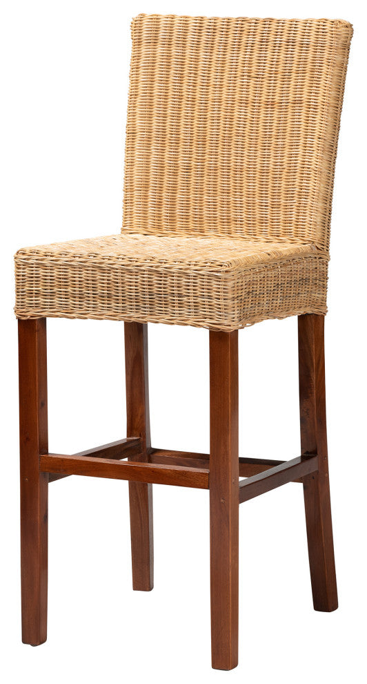 Magda Natural Rattan and Mahogany Bar Stool