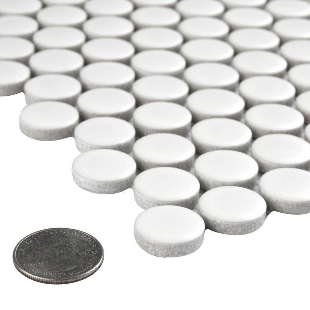 Metro Penny Round Porcelain Mosaic Floor and Wall Tile, Matte White