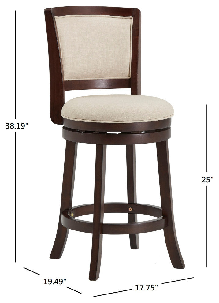 Janczy Dark Cherry Finish Beige Linen Swivel Chair, Counter Height