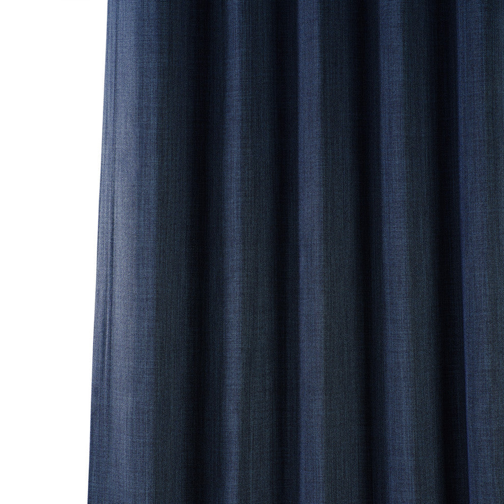 Faux Linen Darkening Curtain Single Panel, Indigo, 50"x120"