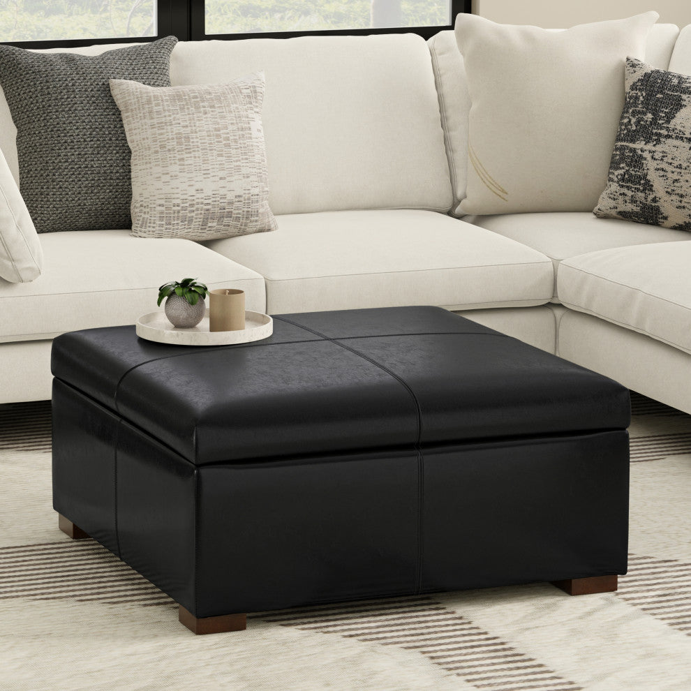 Gabbie Rectangular Storage Ottoman, Midnight Black