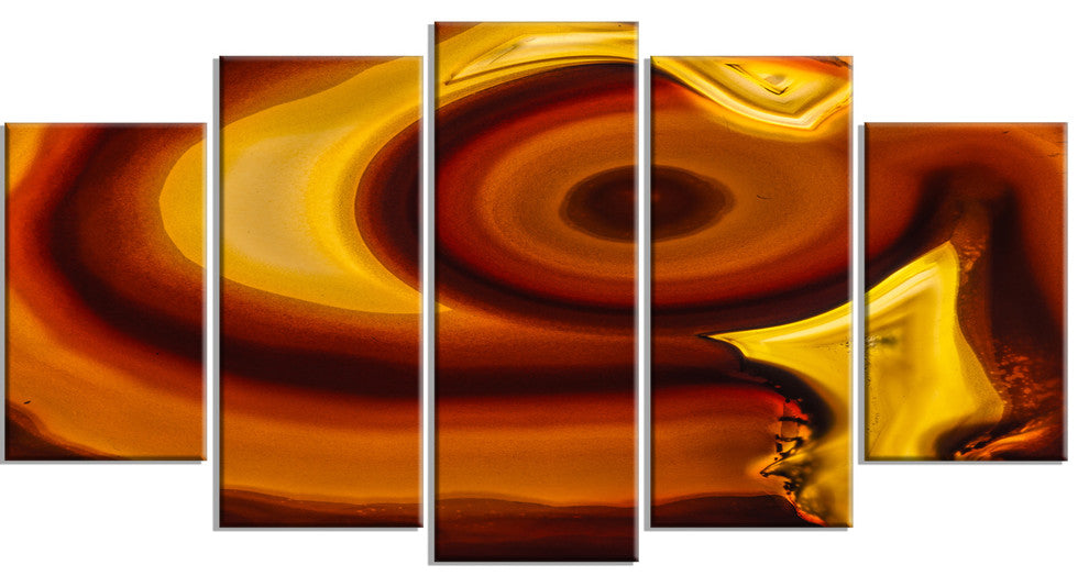 Agate Geode Slice Macro, Brown, Abstract Canvas Art Print, 60"x32", 5 Panels
