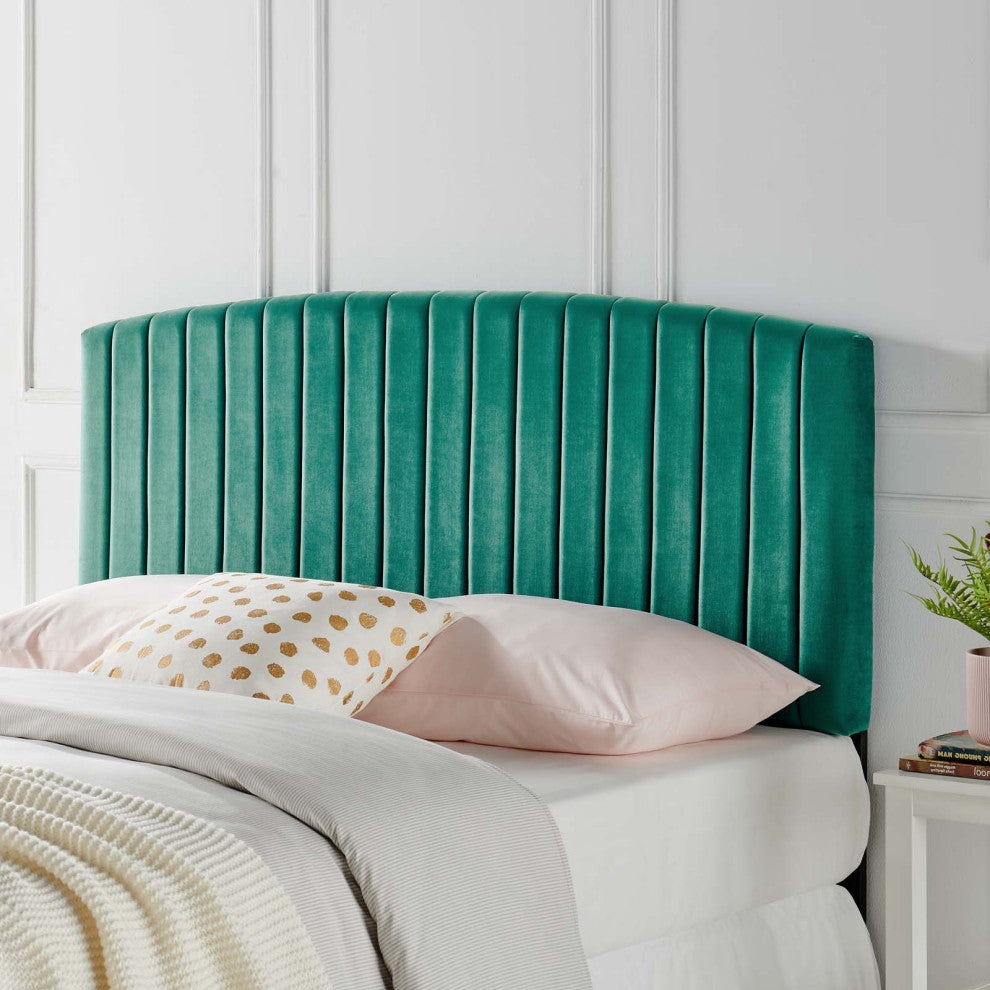 Headboard, Full Queen Size, Velvet, Teal Blue, Modern Contemporary, Bedroom
