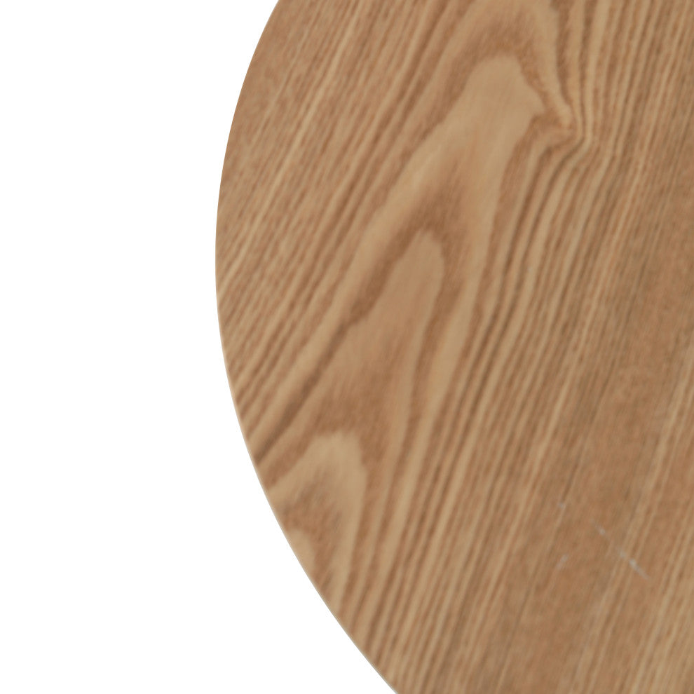 LeisureMod Rossmore Modern Round Side Table With White Steel Frame, Natural Wood
