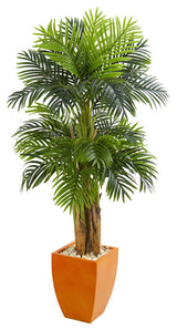 Triple Areca Palm Artificial Tree, Orange Planter