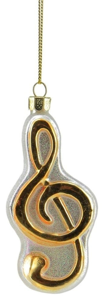 4" Royal Symphony Gold and White Treble Clef Music Note Glass Christmas Ornament