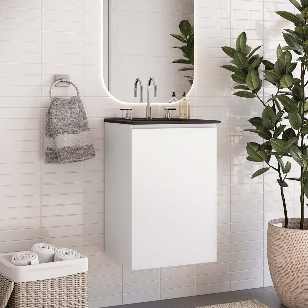Bryn 18" Wall-Mount Bathroom Vanity, White Black