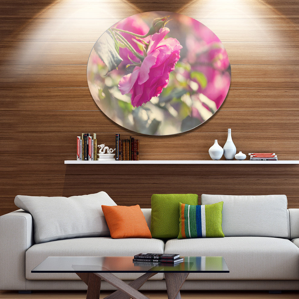 Beautiful Pink Rose Flowers, Modern Flower Disc Metal Artwork, 11"